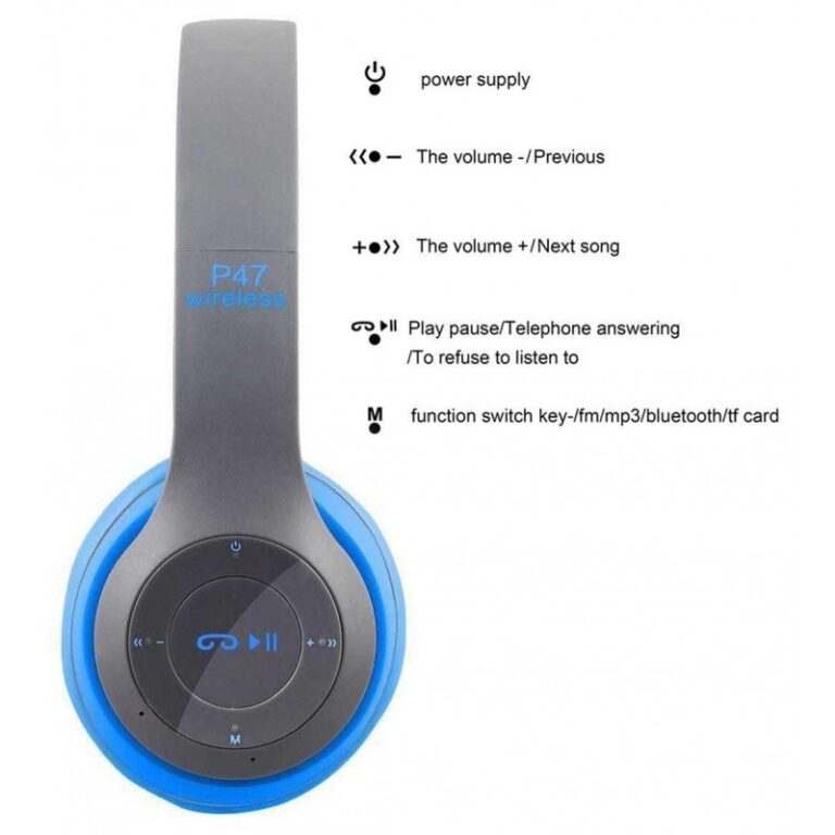 Casque Stéréo MP3 Sans Fil P47 Bluetooth – Bleu Ciel Tunisie