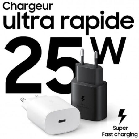 Chargeur Sumsung ultra rapide 25W PD ADAPTER WHITE + CABLE Tunisie