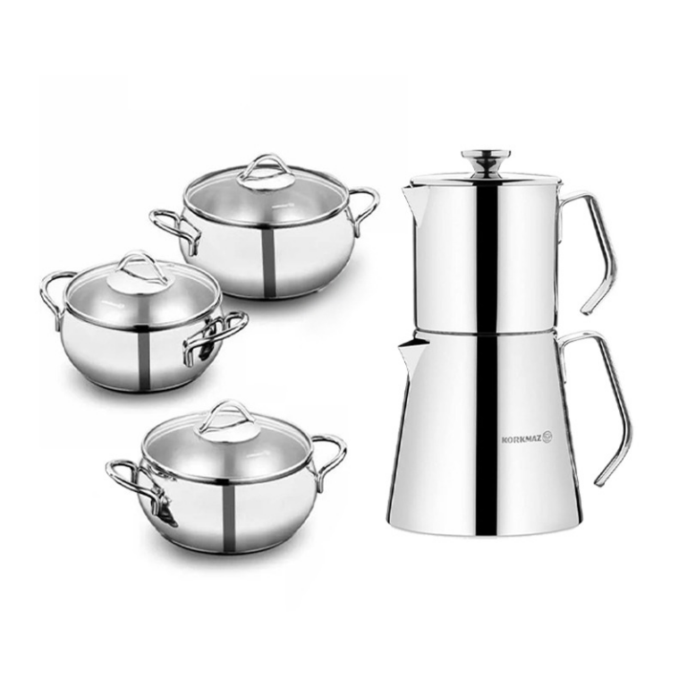Set de Cuisine de 6 pièces + Théière et Mousseur de Lait  Korkmaz Inox Tunisie