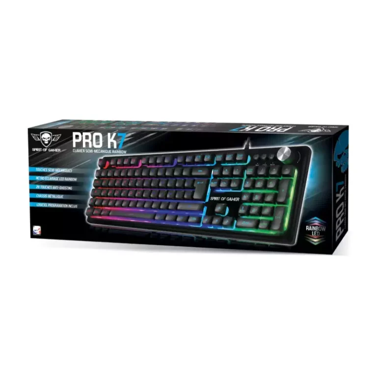 Clavier Gaming Rétroéclairé Spirit Of Gamer Slim RGB Metal Pro-k7 -Noir-CLA-PK7 Tunisie