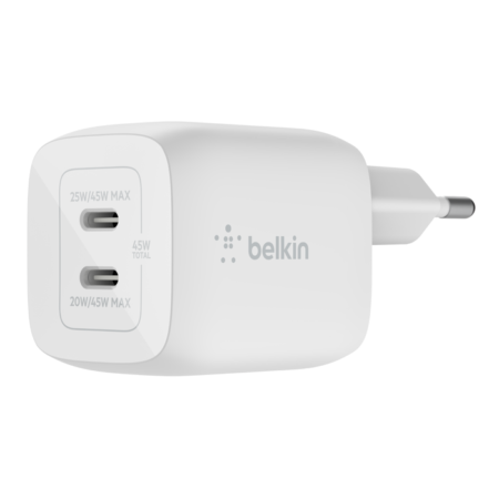 chargeur secteur Belkin double port USB-C 45 W – Blanc -WCH011vfWH Tunisie