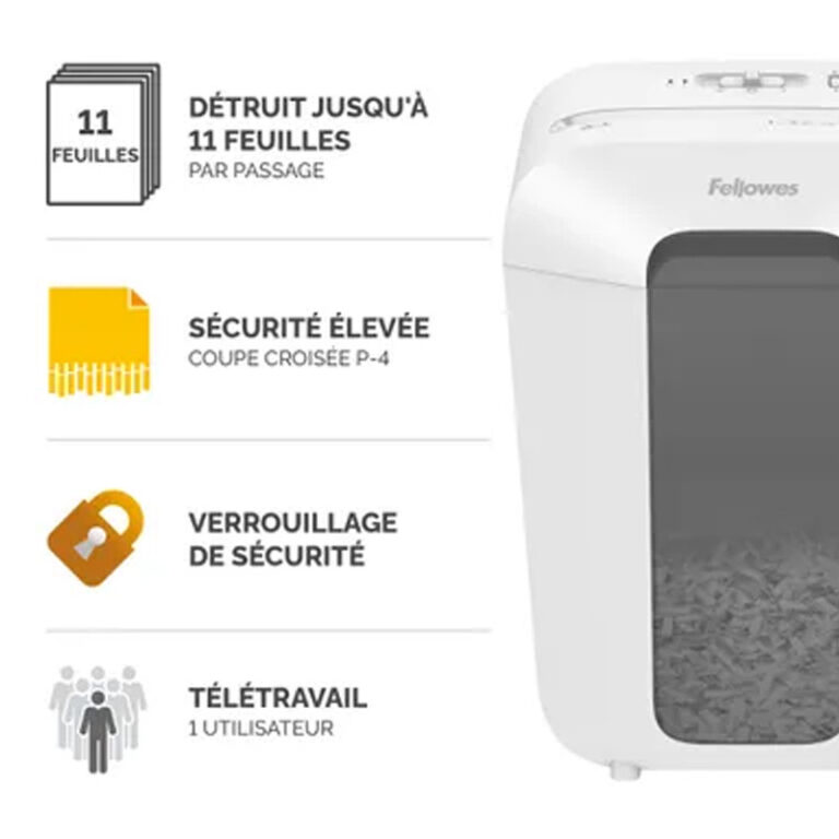 Destructeur Powershred de Documents Fellowes LX-70 Coupe Croisée – Blanc – FEL-DEST40 Tunisie