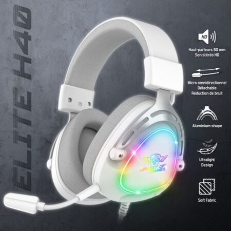 Casque Micro Gaming Spirit Of Gamer Elite H40 Artic Rgb – Blanc- MIC-EH40WT Tunisie