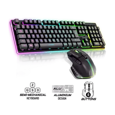 Pack Gaming Sans fil Spirit Of Gamer clavier semi mécanique + souris ULT600 RGB -Noir-CLS-MK600S-BK Tunisie