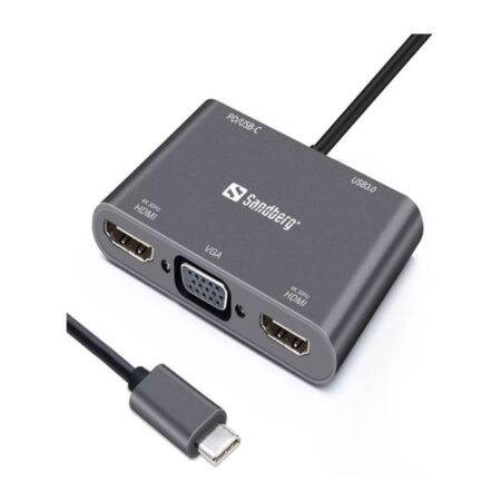 Station D’accueil Sandberg Dock Usb-c 2xhdmi+1xvga+usb+pd – Gris – 136-35 Tunisie