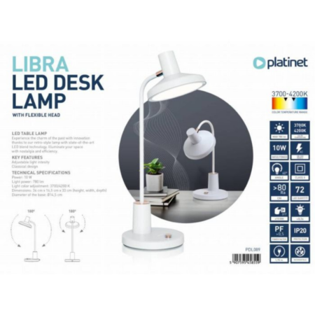 Lampe de bureau Filaire Platinet 10W -Blanc – PDL089 Tunisie