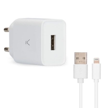 Chargeur Iphone ksix MFI USB 2,4 A  avec Câble USB  Lightning – Blanc – B0925CD02 Tunisie