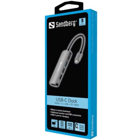 Station D’accueil Sandberg Dock Usb-c Hdmi+3xusb+pd – Gris -136-32 Tunisie