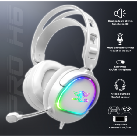 Casque Micro Gaming Spirit Of Gamer PRO-H6 RGB Blanc – MIC-PH6WT Tunisie