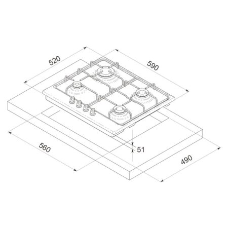 Plaque de Cuisson Focus F.408X 4 Feux 60 cm Inox Tunisie