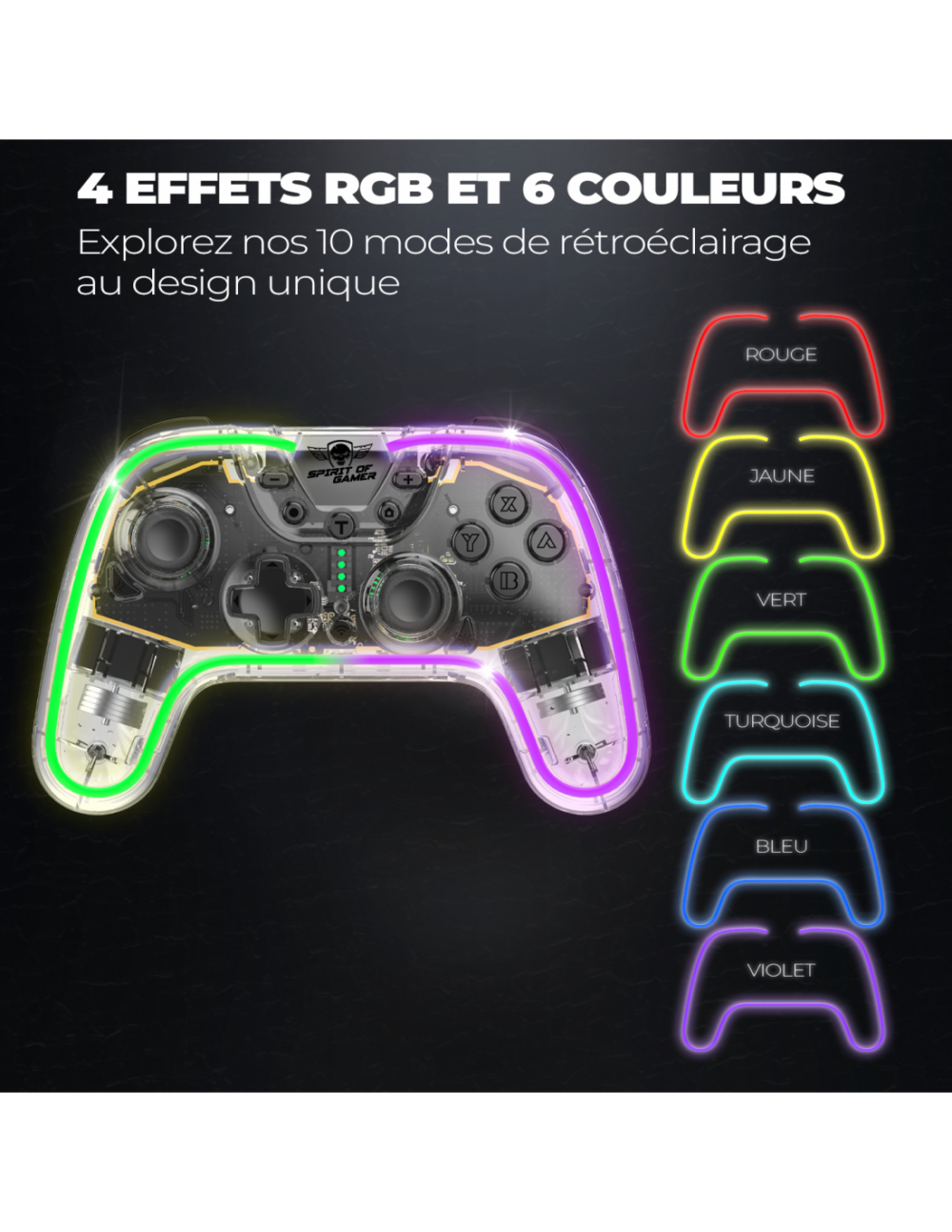 Manette De Jeux Sans Fil Spirit Of Gamer Pulse RGB – Transparente  – SOG-BTGPS1 Tunisie