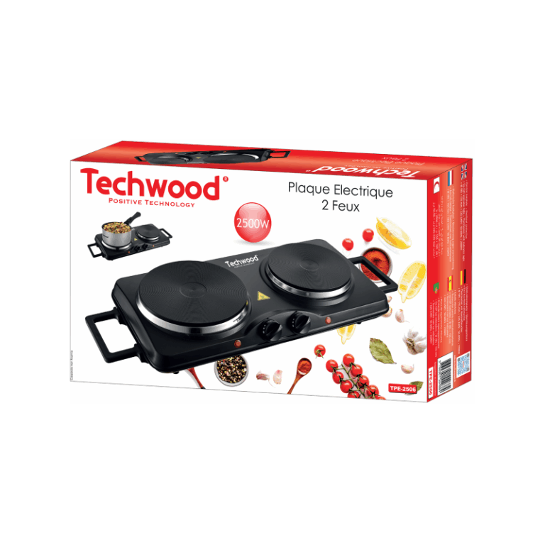 Plaque Électrique 2 Feux Techwood TPE-2506 Noir Tunisie