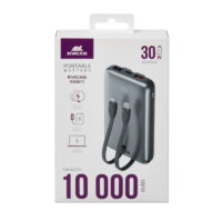 Power Bank RivaCase 10000 mAh Charge Ultra Rapide Pd 30w Avec 2 Câbles Intégrés – Gris – VA2611 Tunisie