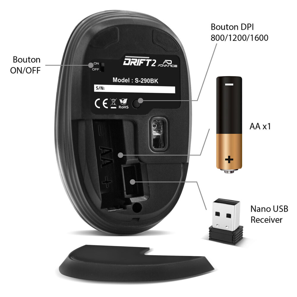 Souris Sans Fil ADVANCE Drift 2 Red 1600PDI – Noir- S-290BK Tunisie