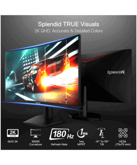 Ecran Redragon Coral II 27″ 180hz Va Curved Qhd 2k – GM27H10QC Tunisie
