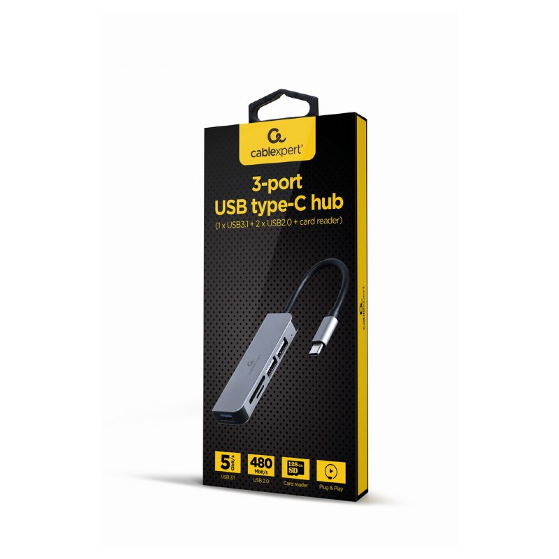 Hub Usb Type C Gembird 3 Ports Usb + Lecteur De Carte Mémoire – Gris -UHB-CM-CRU3P1U2P2-01 Tunisie