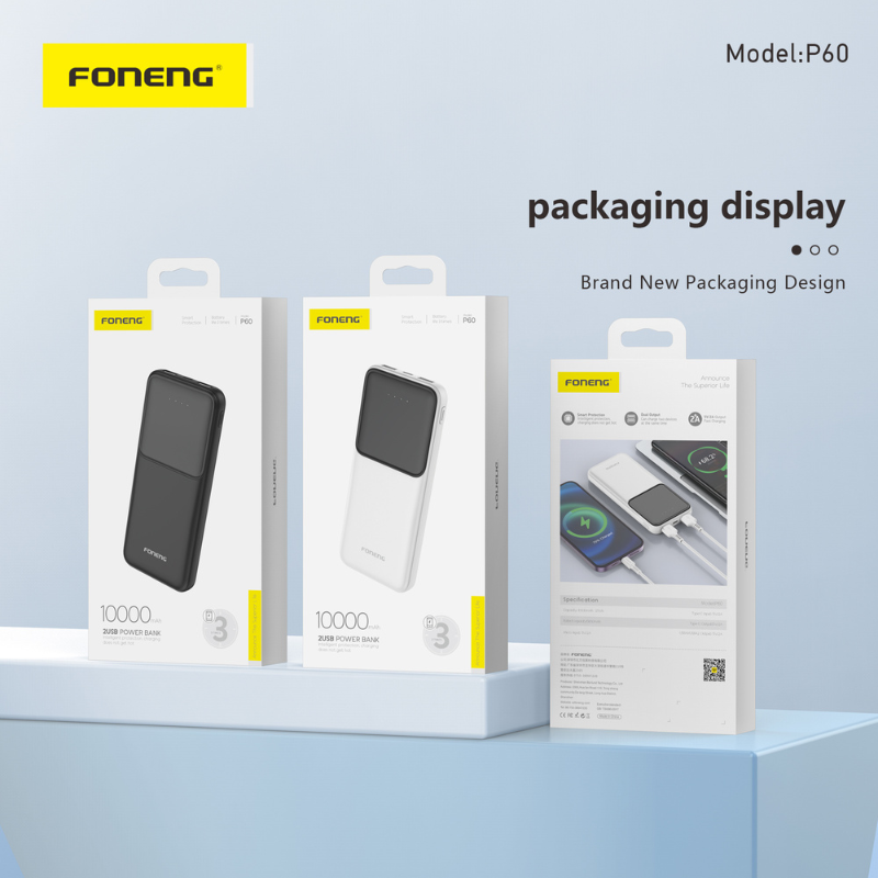 Power Bank Foneng Chargement Sans Fil 10000mah – Noir -P60 Tunisie