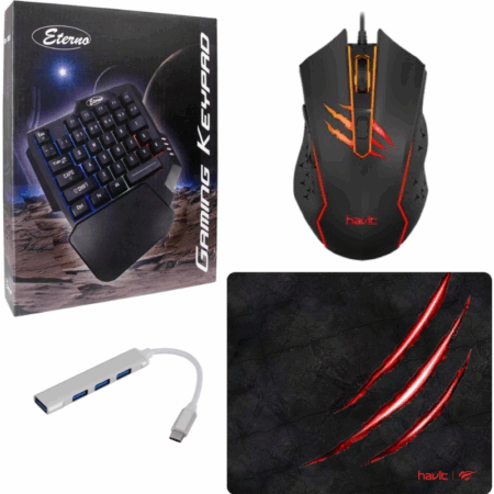 Pack Gaming Combo Mobile 4en1 Clavier + Souris + Tapis + Hub – Noir Tunisie
