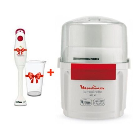 Mini Hachoir Moulinex 800 W AD5601EG Blanc + Mixeur Plongeant Moulinex DD1001EG Gratuit Tunisie