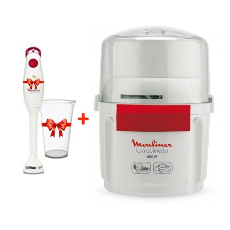 Mini Hachoir Moulinex 800 W AD5601EG Blanc + Mixeur Plongeant Moulinex DD1001EG Gratuit Tunisie