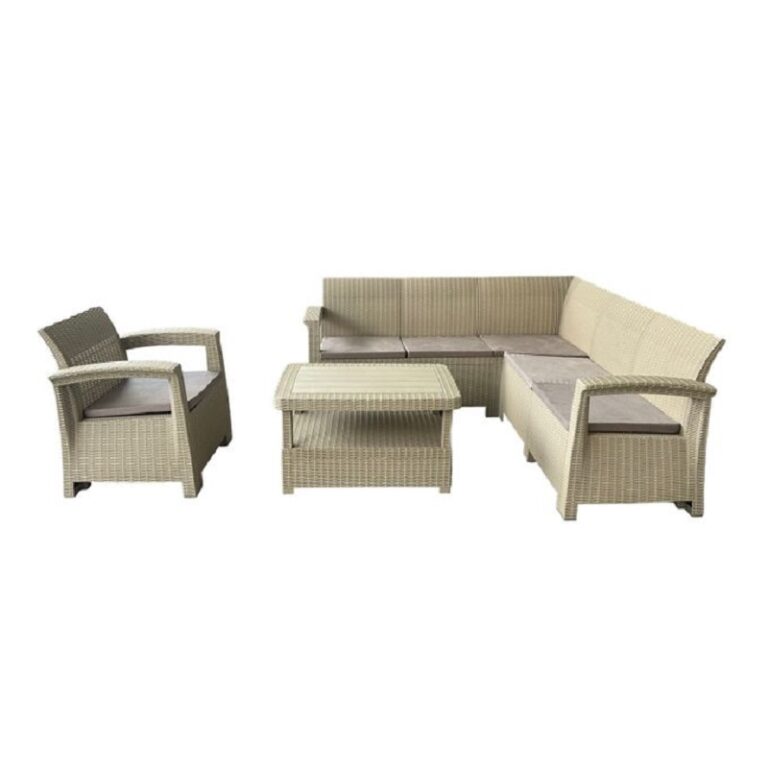 Salon Jardin de coin Syphax 5 Places + 1  Fauteuil Grège Tunisie