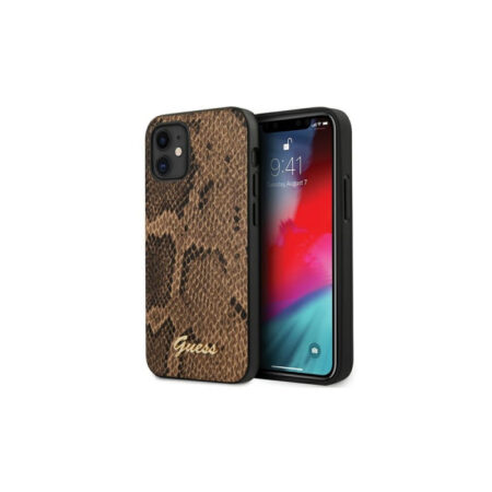 Coque Guess iPhone 12 Mini 5,4 ” rigide marron Script Python Collection -GSM105926 Tunisie