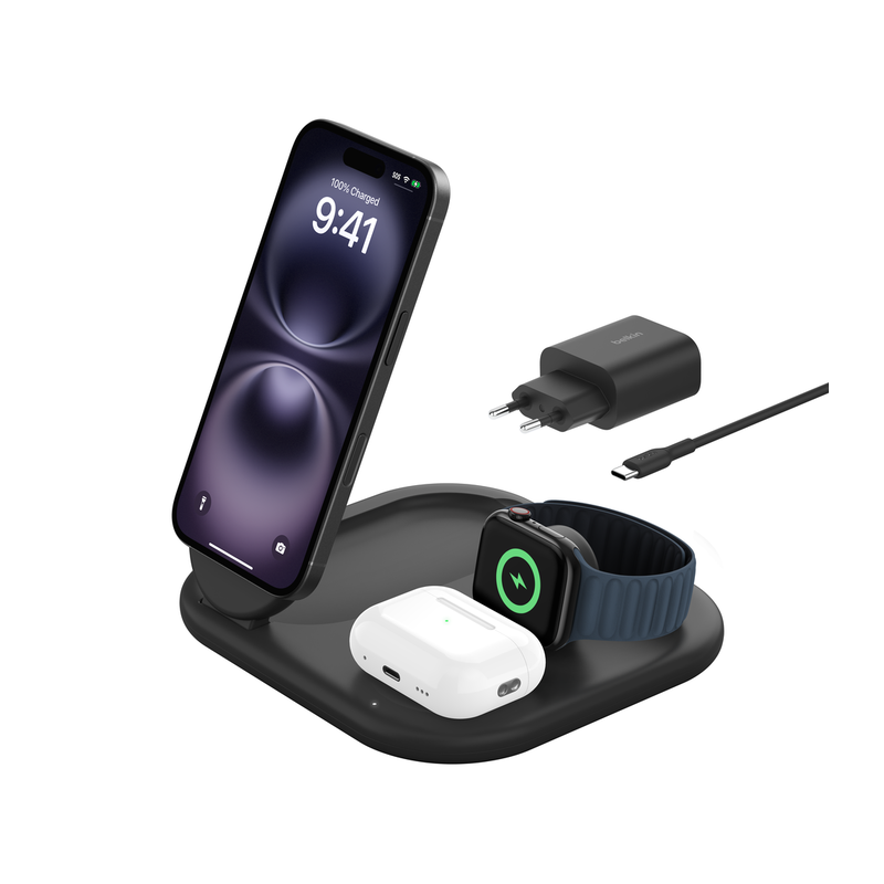 Socle De Recharge 3-en-1 Aimantée Et Pliable Avec Qi2 15 W – Noir – WIZ029vfBK Tunisie