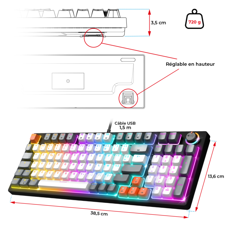 Clavier Mécanique SPIRIT OF GAMER XPERT K350MECA TKL RGB Blanc – CLA-XK350WT Tunisie