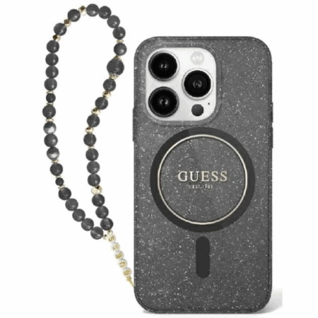 Coque MagSafe Guess Glitter avec bracelet en perles pour iPhone 16 Pro Max – Noir- 29813 Tunisie