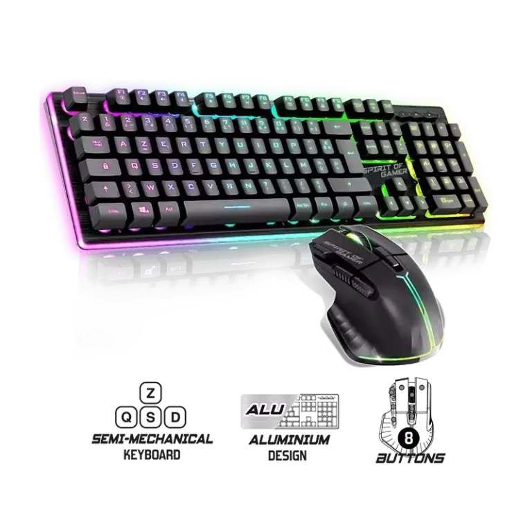 Pack Gaming Sans fil Spirit Of Gamer clavier semi mécanique + souris ULT600 RGB -Noir-CLS-MK600S-BK Tunisie