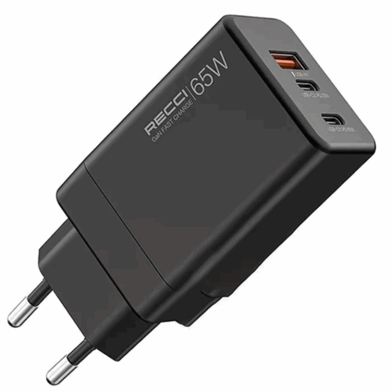 Chargeur Recci USB-A et 2x USB-C 65W – Noir- RC56E Tunisie