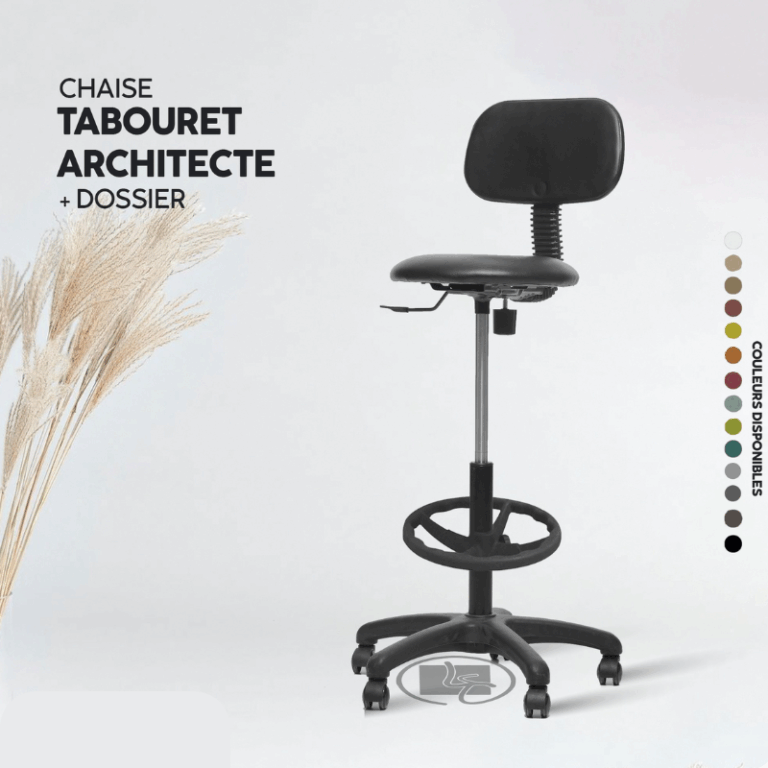 Tabouret Architecte + Dossier – Base Chrome Tunisie
