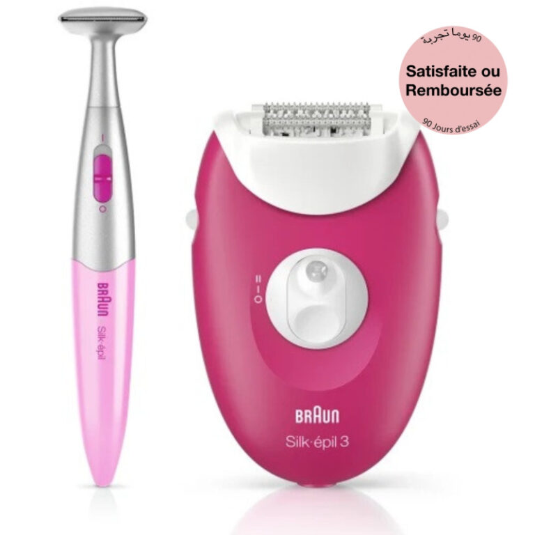 Épilateur Braun Silk Epil 3 + Tondeuse Bikini SE3-420 Blanc & Rose Tunisie