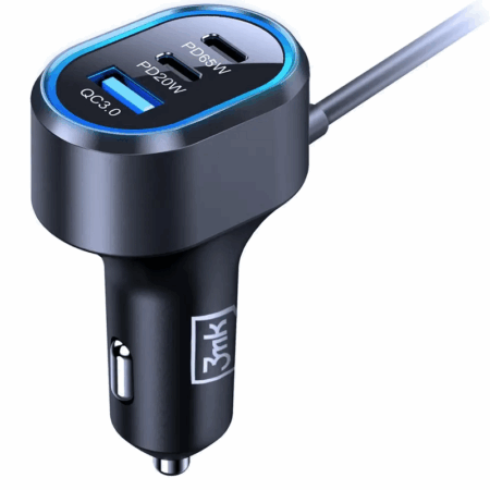 Chargeur de voiture double 3MK 135 W PD QC PPS USB-C USB-A Noir – 5903108605502 Tunisie