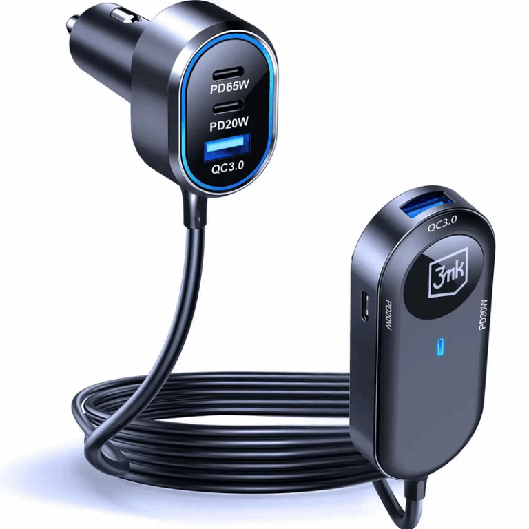 Chargeur de voiture double 3MK 135 W PD QC PPS USB-C USB-A Noir – 5903108605502 Tunisie