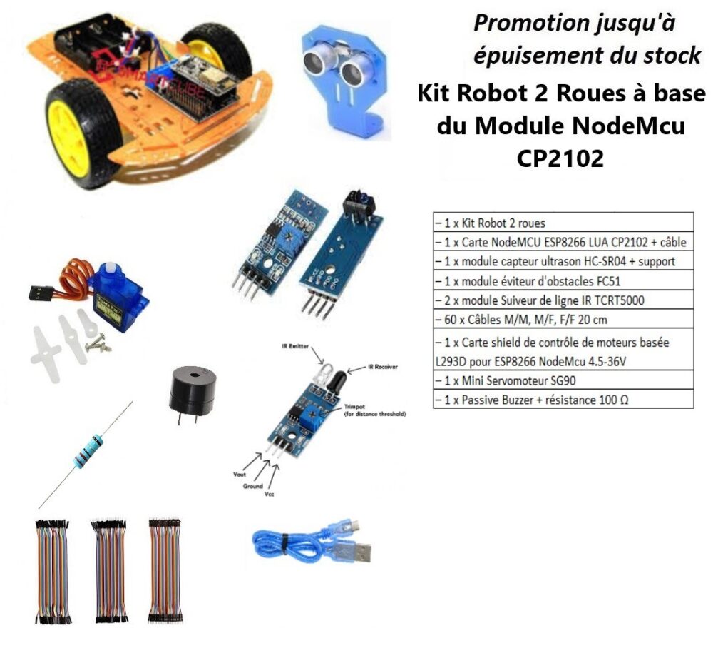 Kit Robot 2 Roues Suiver de ligne à base du Module ESP8266 NodeMcu CP2102 Tunisie