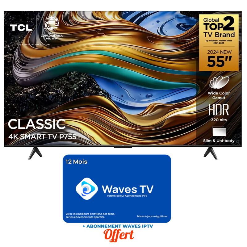 Téléviseur TCL 55P755 UHD 4K Smart Google 2024 Noir Tunisie