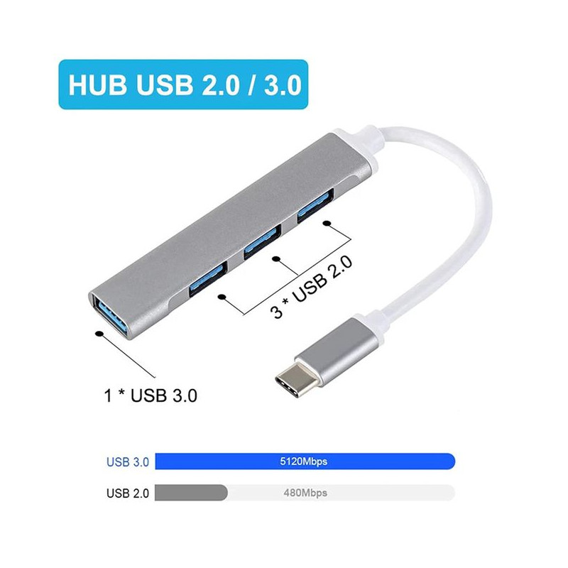 Hub 4 Ports Type C-809 Vers Usb -Blanc Tunisie