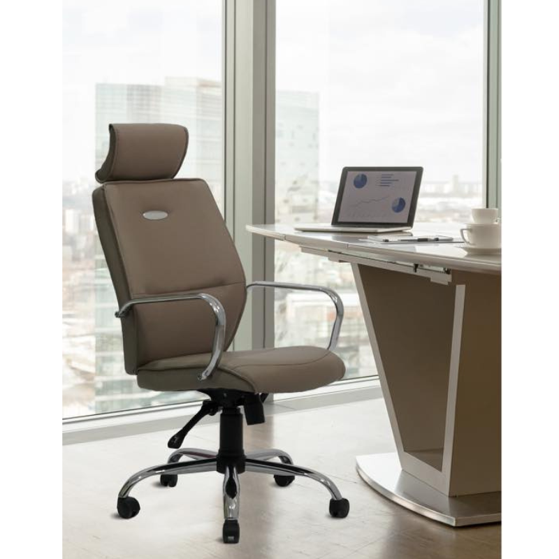 Chaise de bureau Oslo Marron – Base Chrome Tunisie