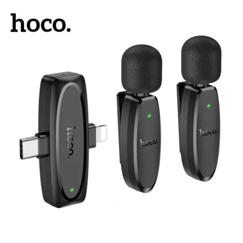 Micro Cravate Sans Fil Hoco  Double avec Récepteur Type-C & Lightning – Noir – L15 Tunisie