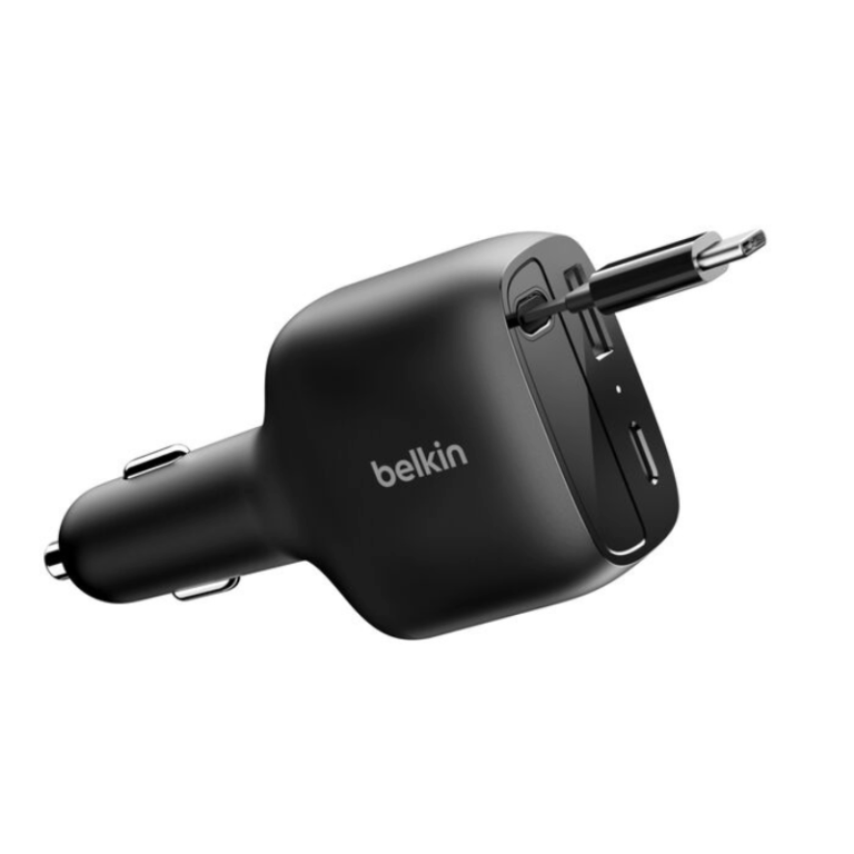 Chargeur de voiture Belkin avec câble rétractable 75 W – Noir – CCC001hqBK Tunisie