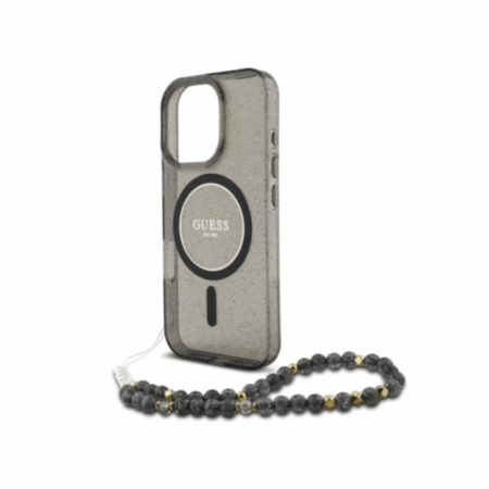 Coque MagSafe Guess Glitter avec bracelet en perles pour iPhone 16 Pro Max – Noir- 29813 Tunisie