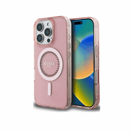 Coque MagSafe Guess IML Strass pour iPhone 16 Pro Max – Rose – 30608 Tunisie