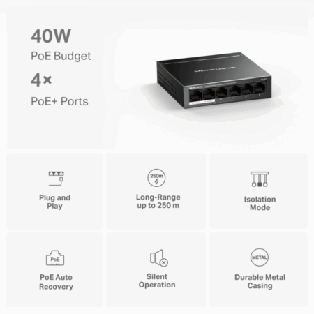 Switch De Bureau Mercusys 6 Ports 10/100mbps Avec 4 Ports Poe+ – TL-MS106LP Tunisie