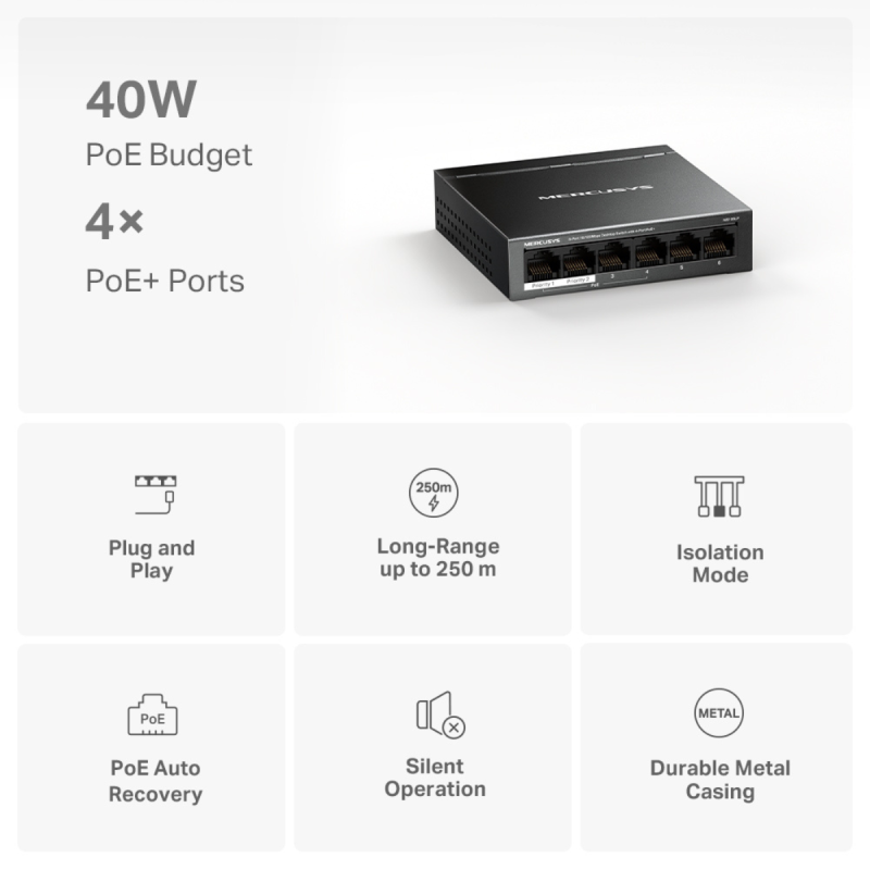 Switch De Bureau Mercusys 6 Ports 10/100mbps Avec 4 Ports Poe+ – TL-MS106LP Tunisie