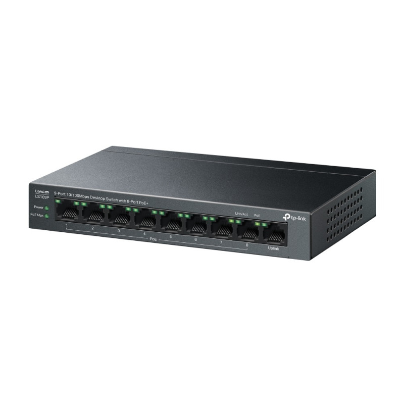 Switch de bureau TP-LINK 9 ports 10/100 Mbps avec 8 ports PoE+ – Noir – TL-LS109P Tunisie
