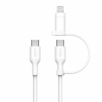 Câble de Charge Belkin 2-en-1 BoostCharge Pro avec connecteurs USB-C et Lightning – Blanc – CAC003hq1.5MWH Tunisie