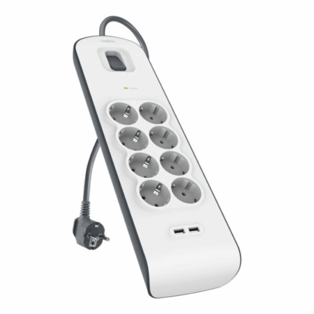 Multiprise Parafoudre Belkin 8 Prises Avec 2 Ports Usb 2.4 A – Blanc & Gris – BSV804VF2M-V2 Tunisie