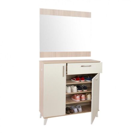 Porte Chaussures Sotufab Diva Avec Miroir – Chêne Brut & Blanc – PC36CB/BC00 Tunisie