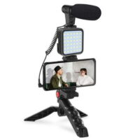 Kit de Vlog 4en1 Microphone , Lumière , Support Téléphone Sur Un Trépied – Noir- AY-49 Tunisie
